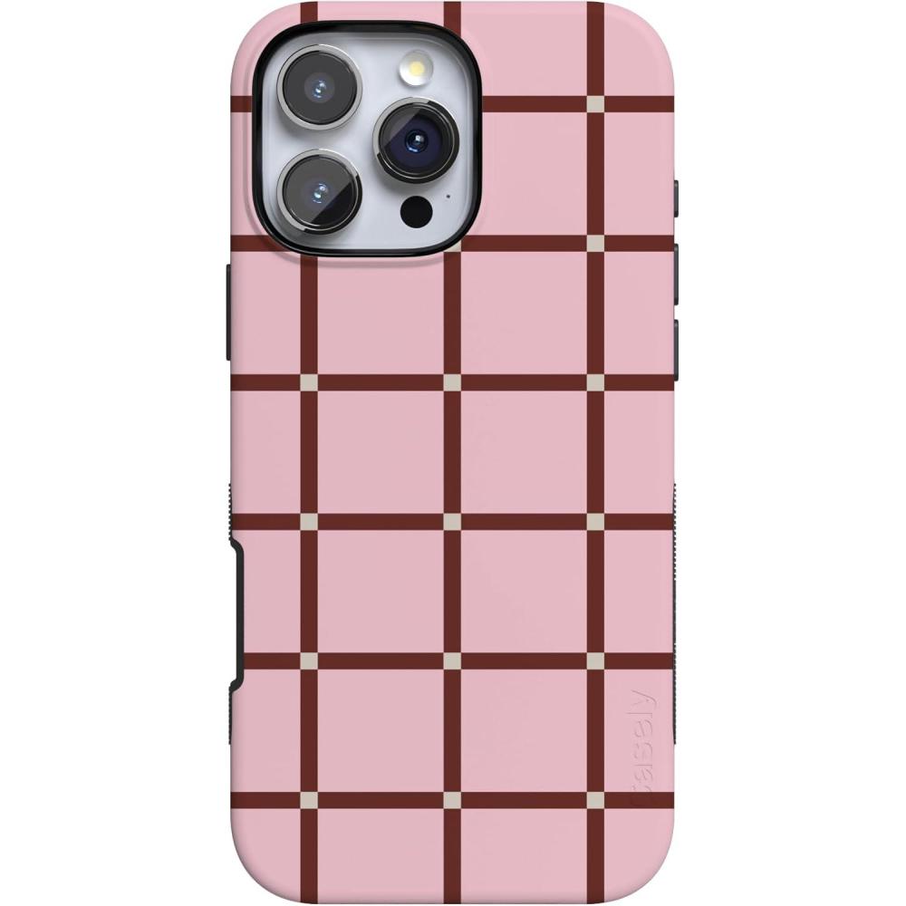 imageCasely iPhone 16 Pro Max Case  Bordeaux Rose  Moody Monochrome  Bold Protective Design  Compatible with MagSafeUptown Gridlock  Pink Checkerboard