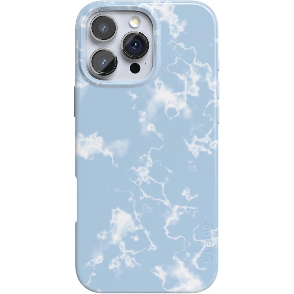 imageCasely iPhone 16 Pro Max Case  Into The Wild  White Snow Leopard  Compatible with MagSafe  Classic Ultra Thin DesignLight Blue Skies  Marble Clouds