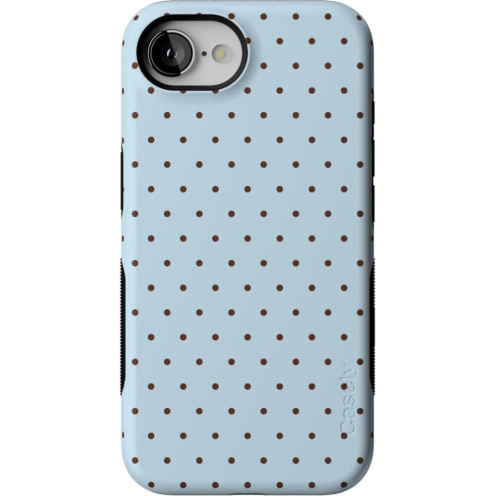 imageCasely iPhone 16e Case  Love Me Knot  Blue Bow  Bold Protective Design  Compatible with MagSafeOn the Dot  Blue  Brown Polka Dot