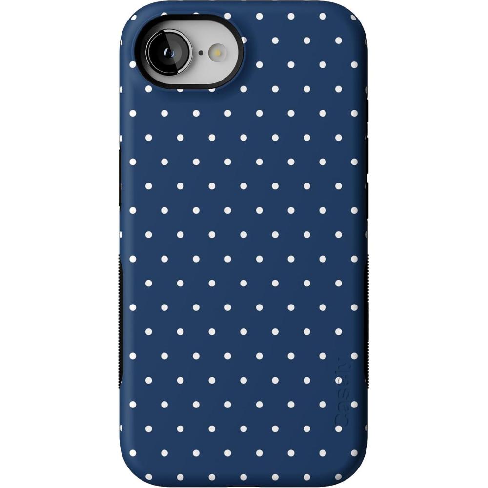 imageCasely iPhone 16e Case  Love Me Knot  Blue Bow  Bold Protective Design  Compatible with MagSafeOn the Dot  Navy Polka Dot
