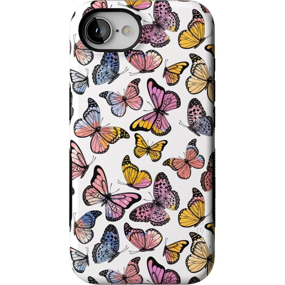 imageCasely iPhone 16e Case  Pretty in Pastel  Blush Stripes  Bold Protective Design  Compatible with MagSafeFree Spirit  Rainbow Butterfly