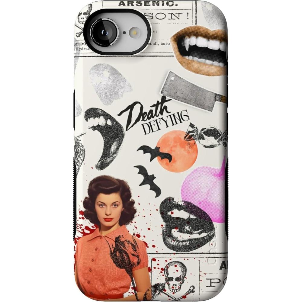 imageCasely iPhone 16e Case  Pretty in Pastel  Blush Stripes  Bold Protective Design  Compatible with MagSafeIf You Dare  Horror Collage