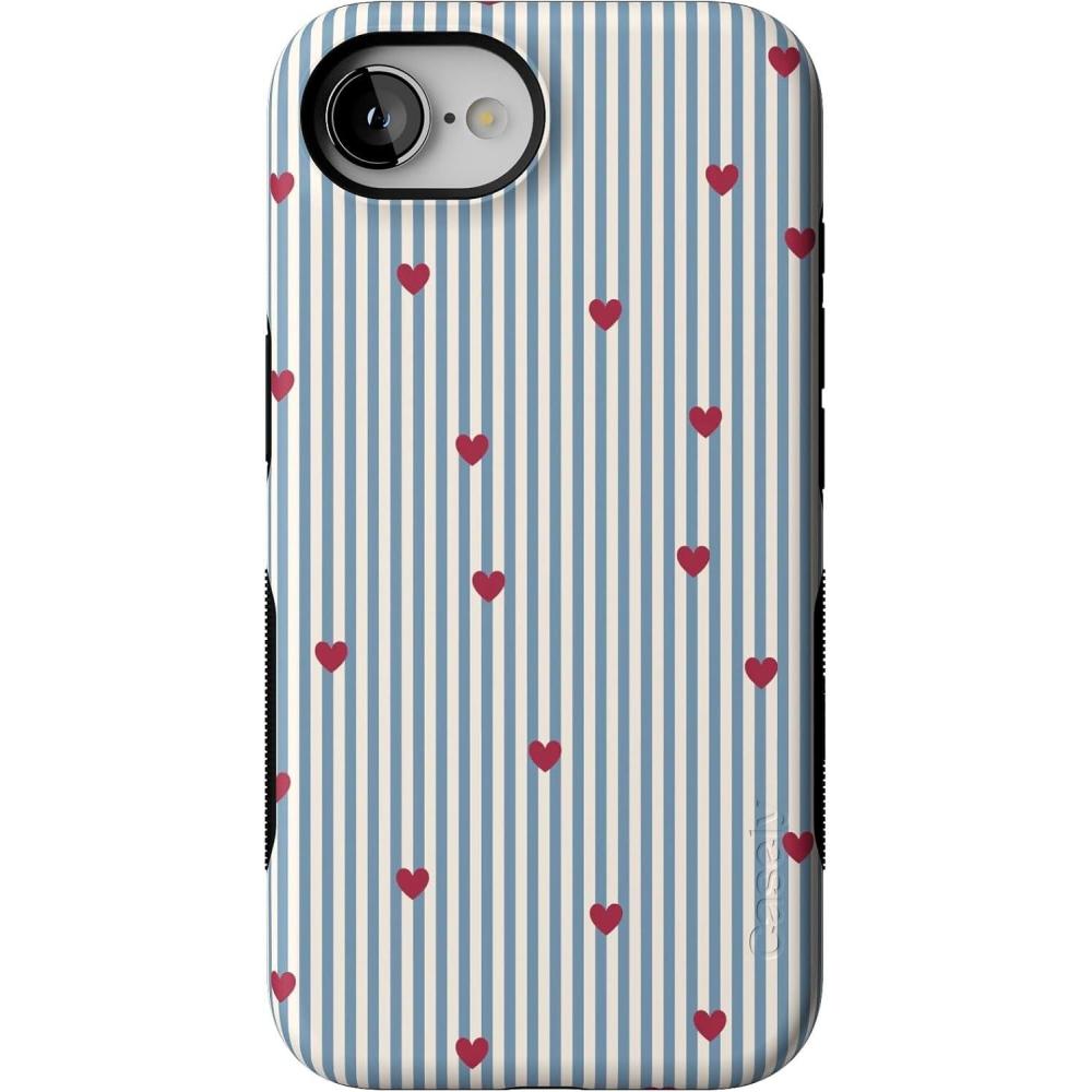 imageCasely iPhone 16e Case  Pretty in Pastel  Blush Stripes  Bold Protective Design  Compatible with MagSafeLove Lines  Blue Stripes