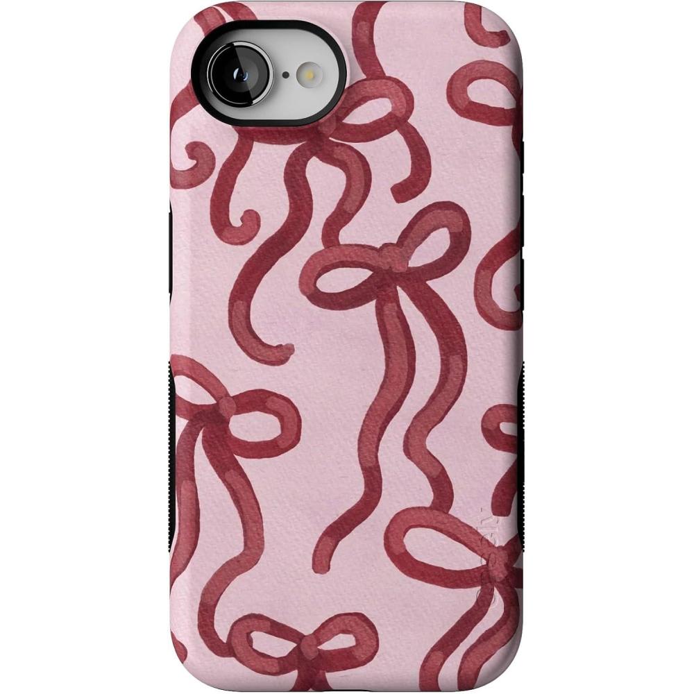 imageCasely iPhone 16e Case  Pretty in Pastel  Blush Stripes  Bold Protective Design  Compatible with MagSafeLove Me Knot  Mauve Bow