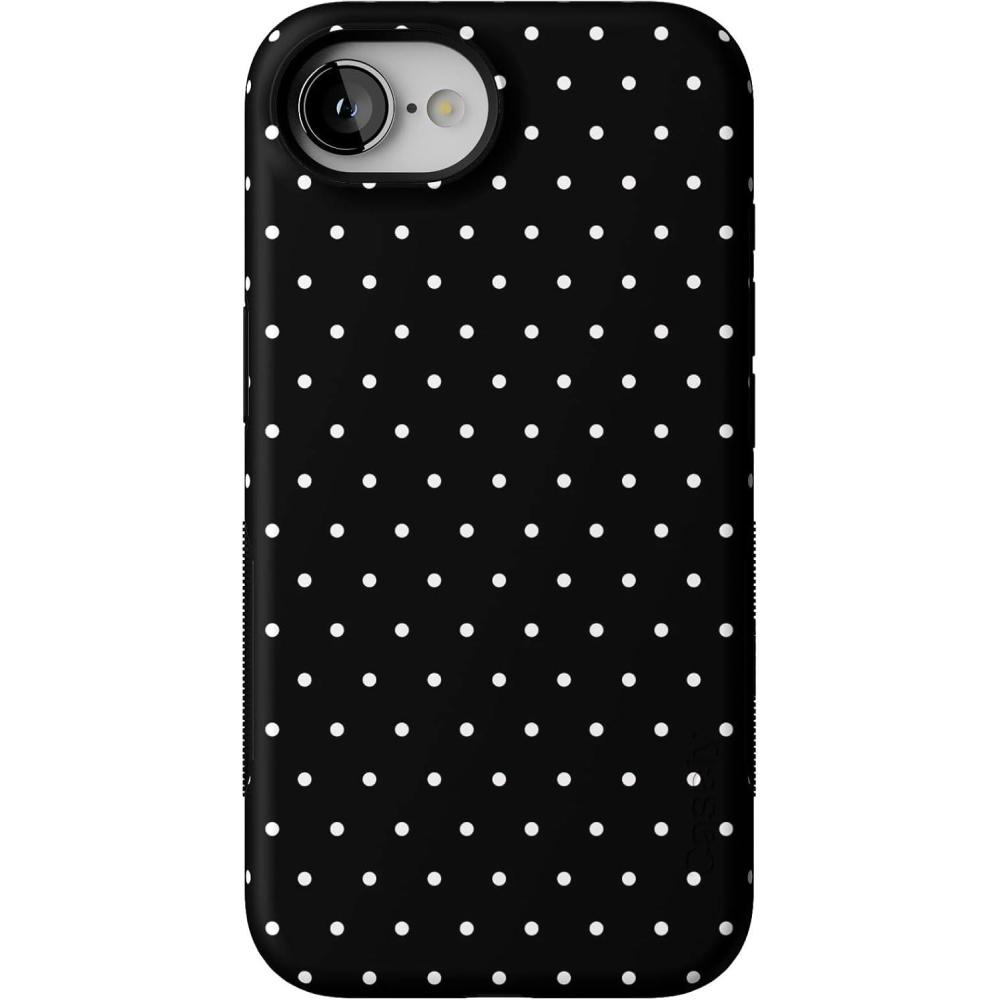 imageCasely iPhone 16e Case  Pretty in Pastel  Blush Stripes  Bold Protective Design  Compatible with MagSafeOn the Dot  Black Polka Dot