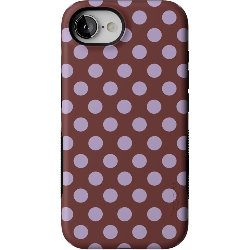 imageCasely iPhone 16e Case  Pretty in Pastel  Blush Stripes  Bold Protective Design  Compatible with MagSafeSpotted in SoHo  Burgundy Polka Dot