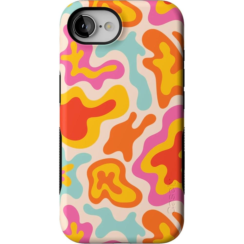 imageCasely iPhone 16e Case  Pretty in Pastel  Blush Stripes  Bold Protective Design  Compatible with MagSafeTropical Color Splash  Abstract Retro