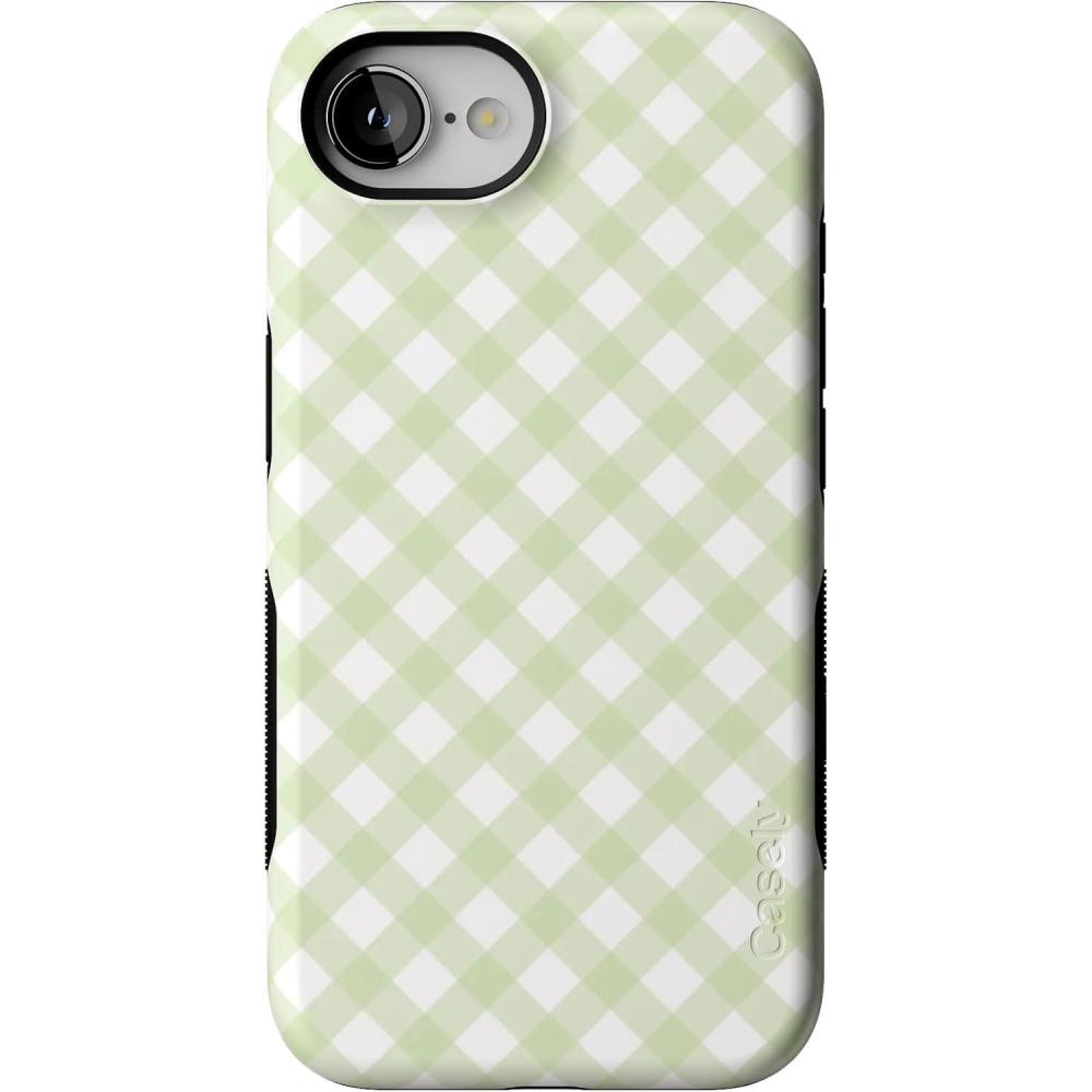 imageCasely iPhone 16e Case  Sunday in Brooklyn  Blue Stripes  Bold Protective Design  Compatible with MagSafeMint Lattice  Sunday Best  Green Gingham