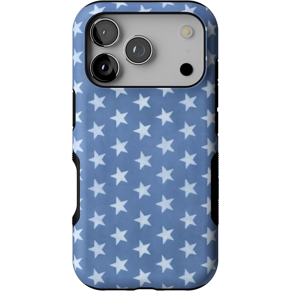 imageCasely iPhone 17 Pro Case  Navy Cherry Blossom  Floral Forest  Bold Protective Design  MagSafe Compatible DesignCoastal Blues  Denim Stars