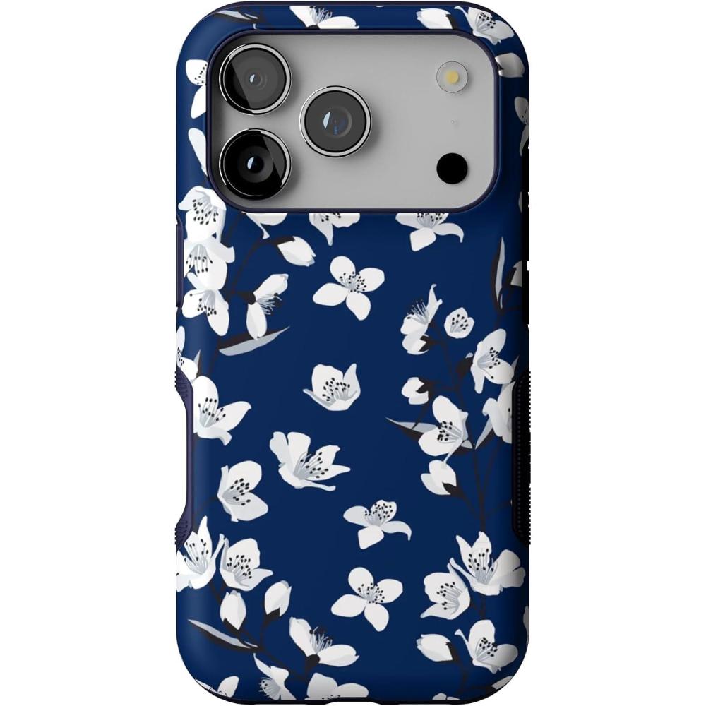 imageCasely iPhone 17 Pro Case  Twilight Flora  Moody Monochrome  Bold Protective Design  Compatible with MagSafeNavy Cherry Blossom  Floral Forest