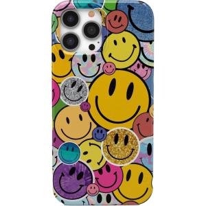 Casely iPhone 14 Pro Case | Black Pearl Marble | Compatible with MagSafe | Classic Ultra Thin Design(All Smiles | Smiley Face Sticker)