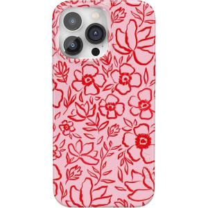 Casely iPhone 14 Pro Case | Black Pearl Marble | Compatible with MagSafe | Classic Ultra Thin Design(Blush Garden | Floral Doodle)