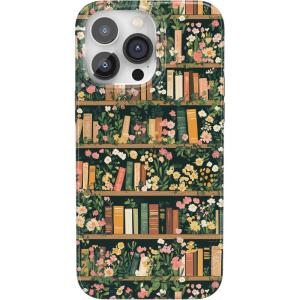 Casely iPhone 14 Pro Case | Black Pearl Marble | Compatible with MagSafe | Classic Ultra Thin Design(Book Nook | Floral Library)