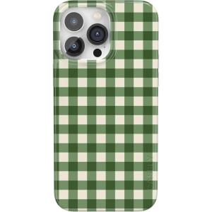 Casely iPhone 14 Pro Case | Black Pearl Marble | Compatible with MagSafe | Classic Ultra Thin Design(Checked Twice | Green Plaid)