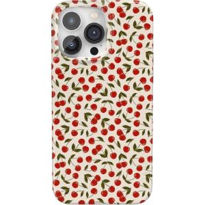 Casely iPhone 14 Pro Case | Black Pearl Marble | Compatible with MagSafe | Classic Ultra Thin Design(Cherry on Top | Red Cherries)