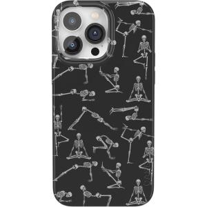 Casely iPhone 14 Pro Case | Black Pearl Marble | Compatible with MagSafe | Classic Ultra Thin Design(Corpse Pose | Skeleton Yoga)