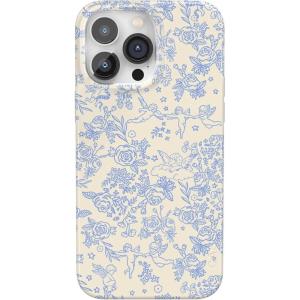 Casely iPhone 14 Pro Case | Black Pearl Marble | Compatible with MagSafe | Classic Ultra Thin Design(Cupid’s Canvas | Periwinkle Floral)