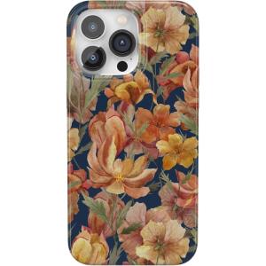 Casely iPhone 14 Pro Case | Black Pearl Marble | Compatible with MagSafe | Classic Ultra Thin Design(Fallen Gold | Antique Floral)