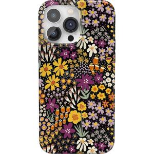 Casely iPhone 14 Pro Case | Black Pearl Marble | Compatible with MagSafe | Classic Ultra Thin Design(Falling for You | Plum Floral)