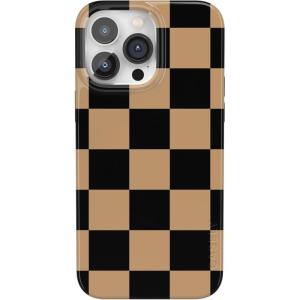 Casely iPhone 14 Pro Case | Black Pearl Marble | Compatible with MagSafe | Classic Ultra Thin Design(Fit Check | Black & Brown Checkerboard)