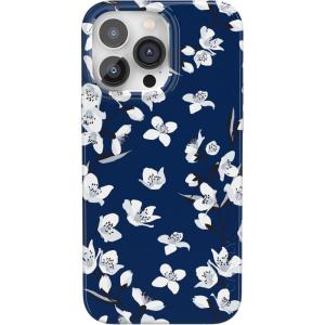 Casely iPhone 14 Pro Case | Black Pearl Marble | Compatible with MagSafe | Classic Ultra Thin Design(Floral Forest | Navy Cherry Blossom Floral)