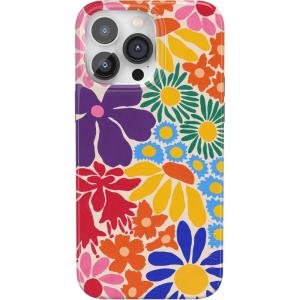Casely iPhone 14 Pro Case | Black Pearl Marble | Compatible with MagSafe | Classic Ultra Thin Design(Flower Patch | Multi-Color Floral)