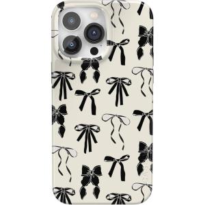 Casely iPhone 14 Pro Case | Black Pearl Marble | Compatible with MagSafe | Classic Ultra Thin Design(Goth Girlie | Black Bows)