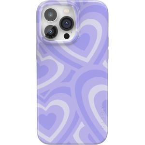 Casely iPhone 14 Pro Case | Black Pearl Marble | Compatible with MagSafe | Classic Ultra Thin Design(Love Song | Lavender Heart)