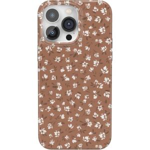 Casely iPhone 14 Pro Case | Black Pearl Marble | Compatible with MagSafe | Classic Ultra Thin Design(Mocha Meadow | Tiny Flowers)