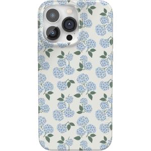 Casely iPhone 14 Pro Case | Black Pearl Marble | Compatible with MagSafe | Classic Ultra Thin Design(Nantucket Cottage | Blue Hydrangea)