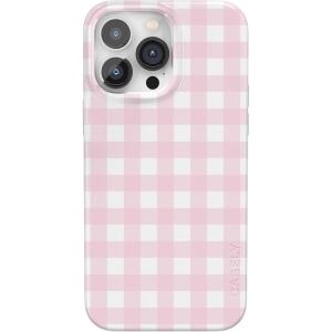 Casely iPhone 14 Pro Case | Black Pearl Marble | Compatible with MagSafe | Classic Ultra Thin Design(Pink Plaid | Sunday Best)
