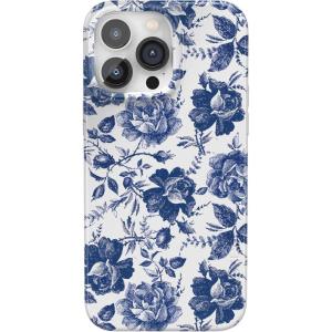 Casely iPhone 14 Pro Case | Black Pearl Marble | Compatible with MagSafe | Classic Ultra Thin Design(Rose to Fame | Blue & White Rose Floral)