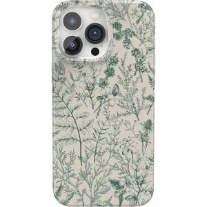 Casely iPhone 14 Pro Case | Black Pearl Marble | Compatible with MagSafe | Classic Ultra Thin Design(Sage Garden | Green Floral Case)