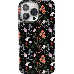 Casely iPhone 14 Pro Case | Black Pearl Marble | Compatible with MagSafe | Classic Ultra Thin Design(Secret Garden | Mixed Floral)