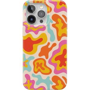 Casely iPhone 14 Pro Case | Black Pearl Marble | Compatible with MagSafe | Classic Ultra Thin Design(Tropical Color Splash | Abstract Retro)