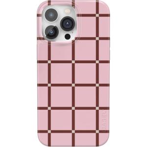 Casely iPhone 14 Pro Case | Black Pearl Marble | Compatible with MagSafe | Classic Ultra Thin Design(Uptown Gridlock | Pink Checkerboard)