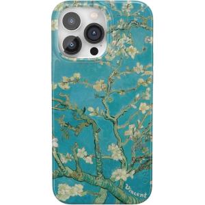 Casely iPhone 14 Pro Case | Black Pearl Marble | Compatible with MagSafe | Classic Ultra Thin Design(Van Gogh | Almond Blossom Floral)