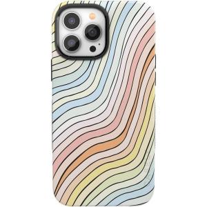 Casely iPhone 14 Pro Max Case | Blue Stripes | Sunday Best | Bold Protective Design | Compatible with MagSafe(Ride The Wave | Pastel Rainbow Lined)