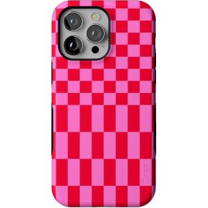 Casely iPhone 14 Pro Max Case | Blue Stripes | Sunday Best | Bold Protective Design | Compatible with MagSafe(Vibe Check | Pink Checkerboard)