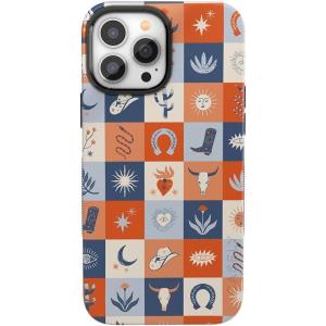 Casely iPhone 14 Pro Max Case | The Boyfriend Collection | Mallard & Co. | Bold Protective Design | Compatible with MagSafe(Dirt Road Chic | Western Squares)
