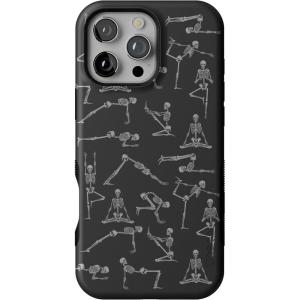 Casely iPhone 16 Pro Max Case | Bordeaux Rose | Moody Monochrome | Bold Protective Design | Compatible with MagSafe(Corpse Pose | Skeleton Yoga)