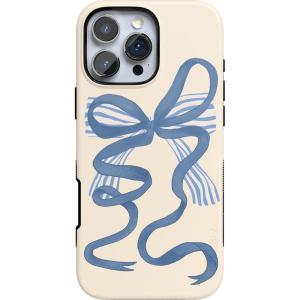 Casely iPhone 16 Pro Max Case | Bordeaux Rose | Moody Monochrome | Bold Protective Design | Compatible with MagSafe(Heartstrings | Blue Bow)