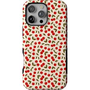 Casely iPhone 16 Pro Max Case | Rustic Roses | Boho Bouquet | Bold Protective Design | Compatible with MagSafe(Cherry on Top | Red Cherries Floral)