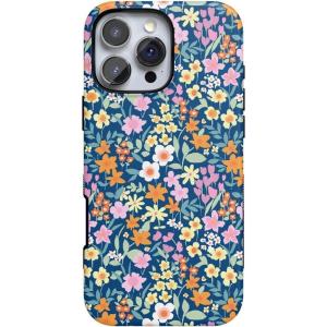 Casely iPhone 16 Pro Max Case | Rustic Roses | Boho Bouquet | Bold Protective Design | Compatible with MagSafe(Full Bloom | Navy Floral)