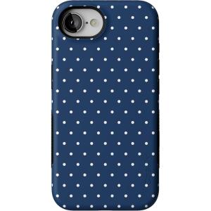 Casely iPhone 16e Case | Pretty in Pastel | Blush Stripes | Bold Protective Design | Compatible with MagSafe(On the Dot | Navy Polka Dot)