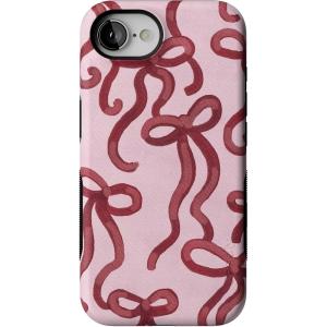 Casely iPhone 16e Case | Sunday in Brooklyn | Blue Stripes | Bold Protective Design | Compatible with MagSafe(Love Me Knot | Mauve Bow)