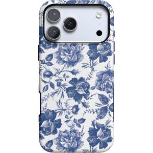 Casely iPhone 17 Pro Case | Navy Cherry Blossom | Floral Forest | Bold Protective Design | MagSafe Compatible Design(Rose to Fame | Blue & White Rose Floral)