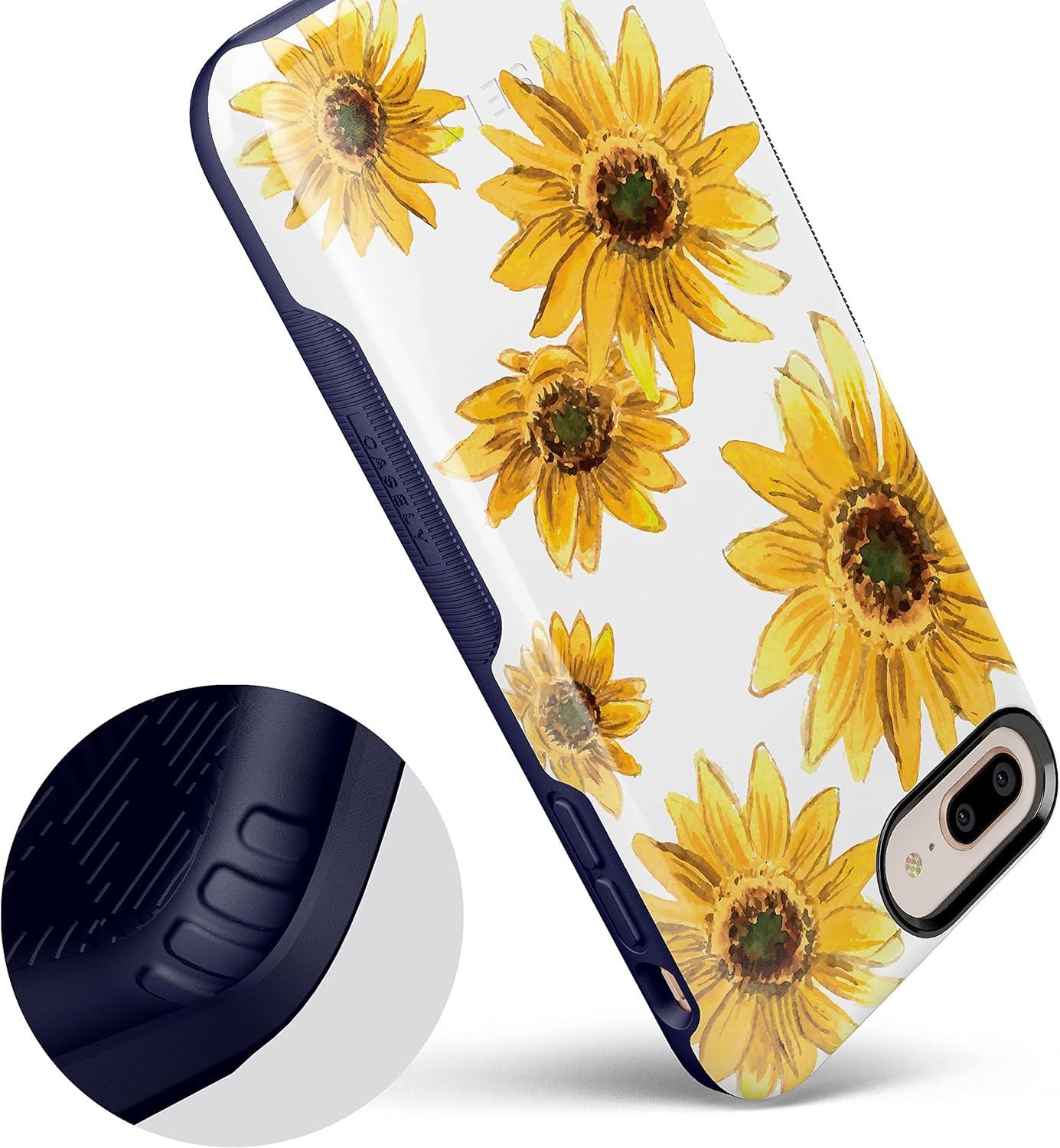 imageCasely iPhone 678 Plus Case Light Blue Skies Marble Clouds Bold Protective DesignBright Yellow Sunflowers Floral