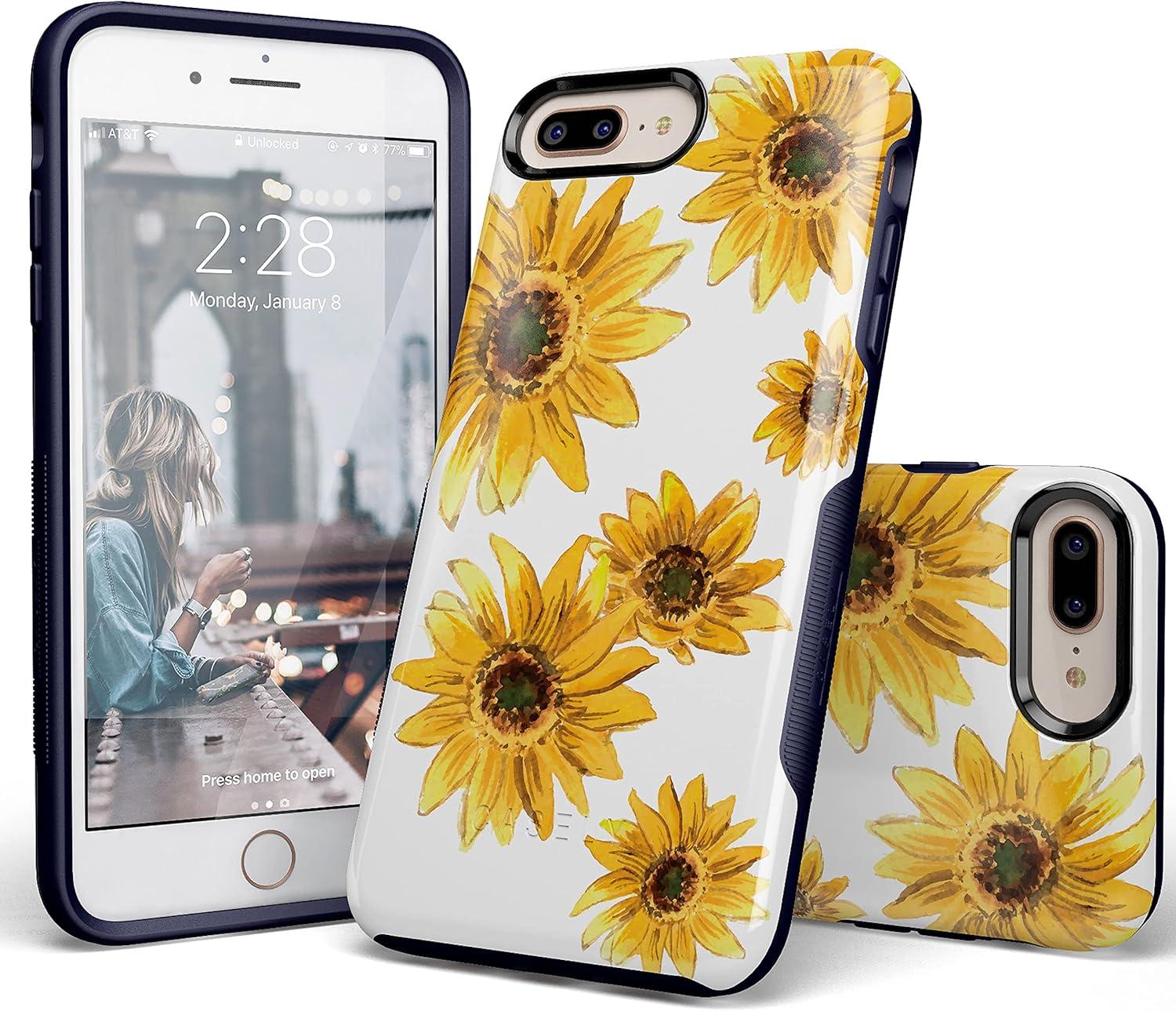 imageCasely iPhone 678 Plus Case Light Blue Skies Marble Clouds Bold Protective DesignBright Yellow Sunflowers Floral