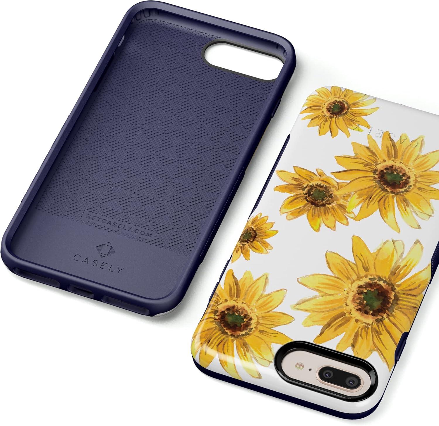 imageCasely iPhone 678 Plus Case Light Blue Skies Marble Clouds Bold Protective DesignBright Yellow Sunflowers Floral